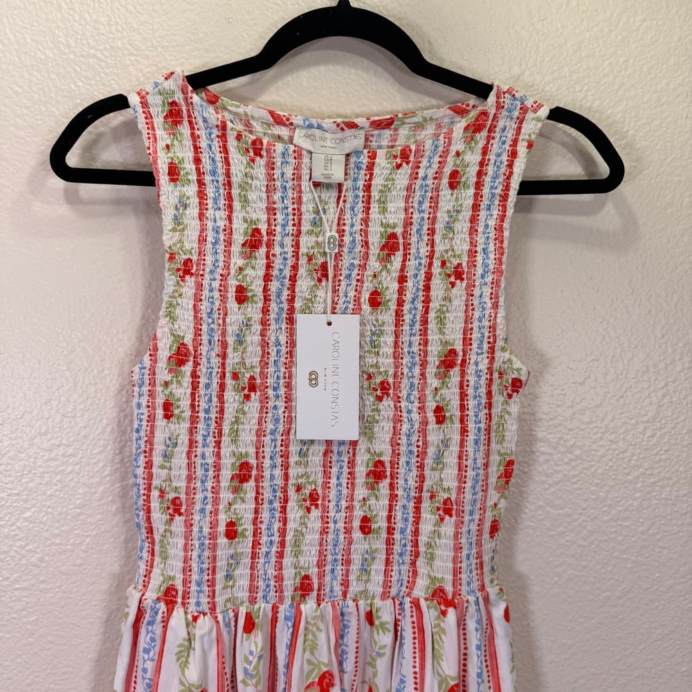 NWT Caroline Constas Maxi Dress Coastal S White Red Floral Smocked‎ Cottagecore - Picture 10 of 10